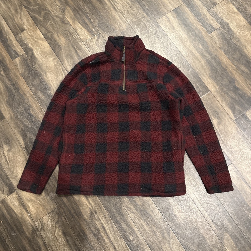 Alpine Sherpa Buffalo Plaid 1/4 Zip Fleece Sweatshirt Women's Large Long-Sleeve